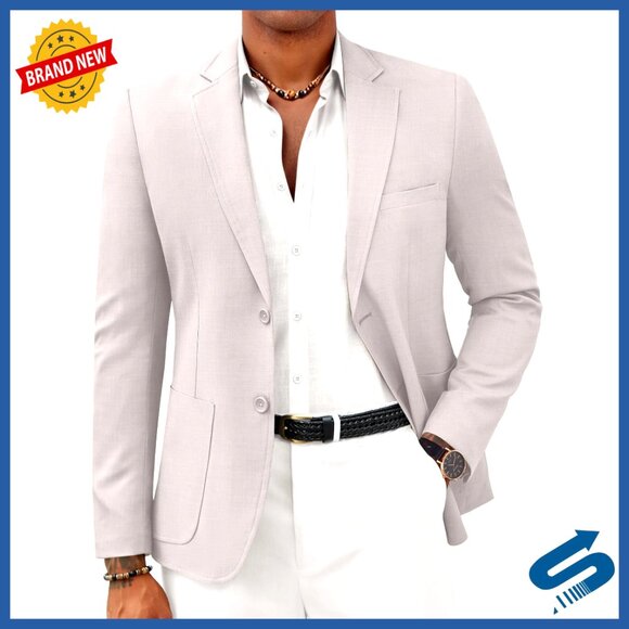 Slim Fit Lightweight Linen Blazer Two Button Sport Coat Business Casual
